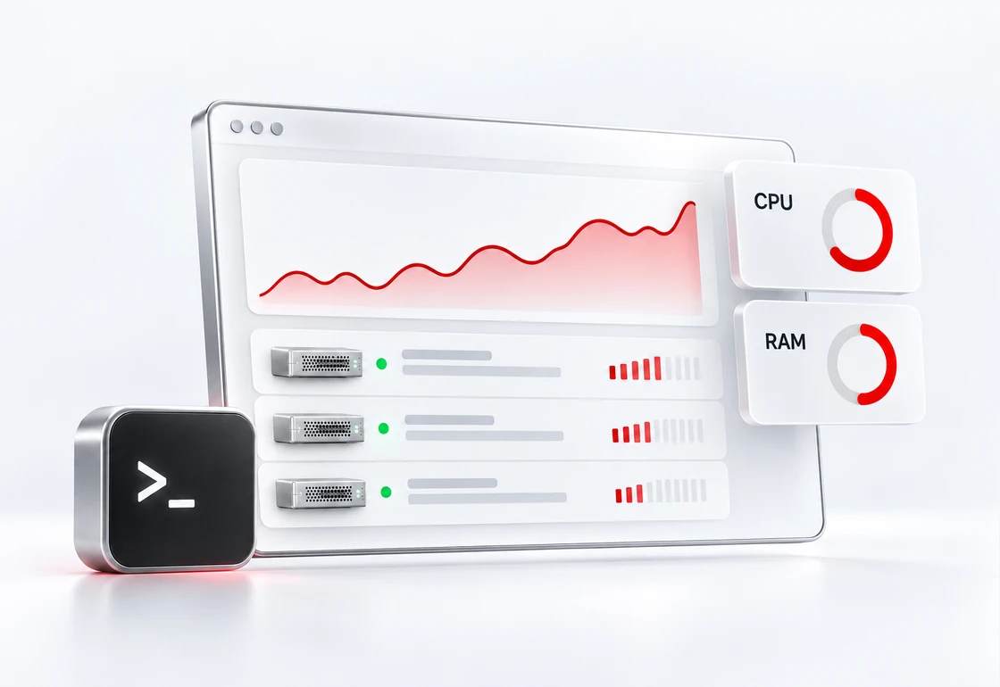 Light monitoring interface with resource activity, server status and application controls.