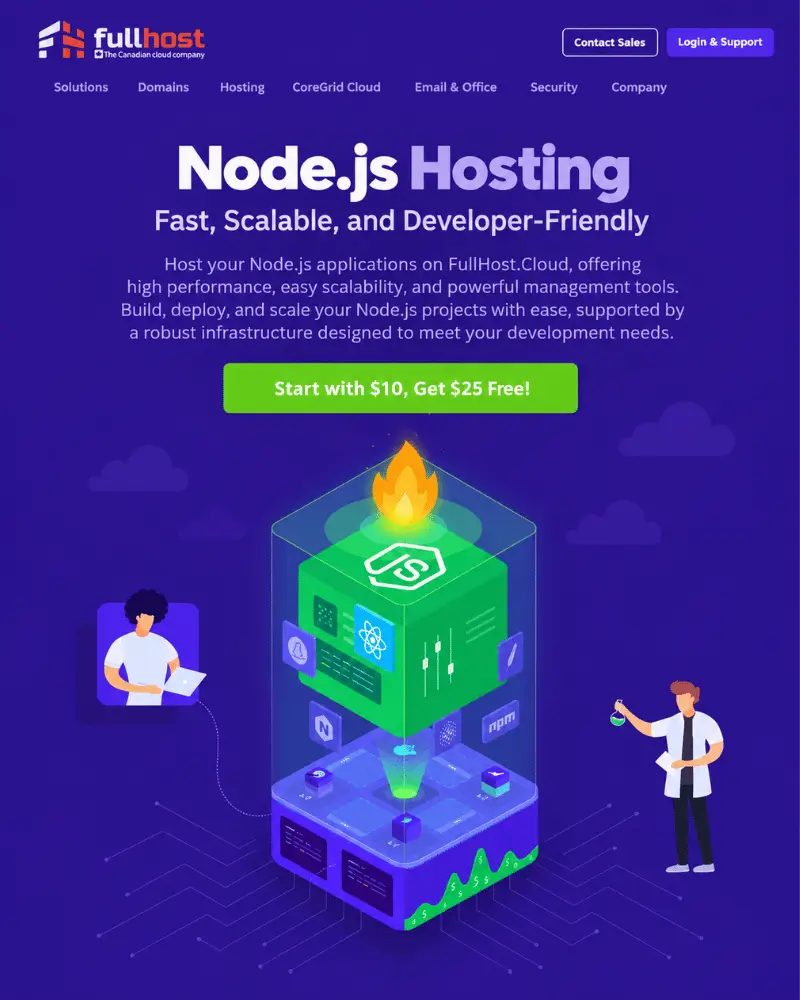 FullHost.Cloud Node.js application deployment and environment configuration illustration